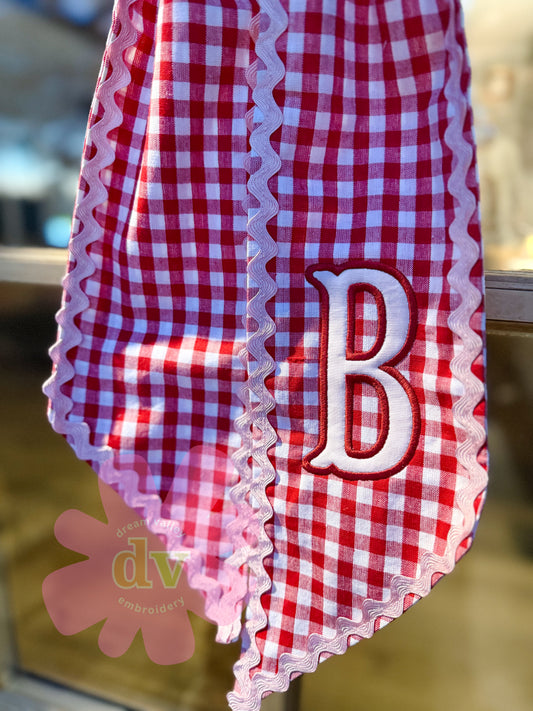 Red Plaid with Ric Rac Wreath Sash