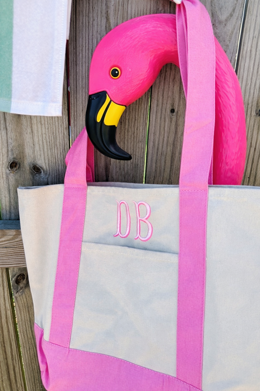 Personalized Canvas Tote- Pink Trim Monogram Bag