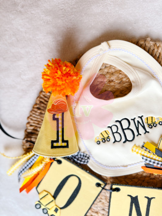 Custom Boy or Girl Birthday Suite | Hat, Banner, Cake Topper, Bib, Shirt, or bloomers | Individual or all as a bundle