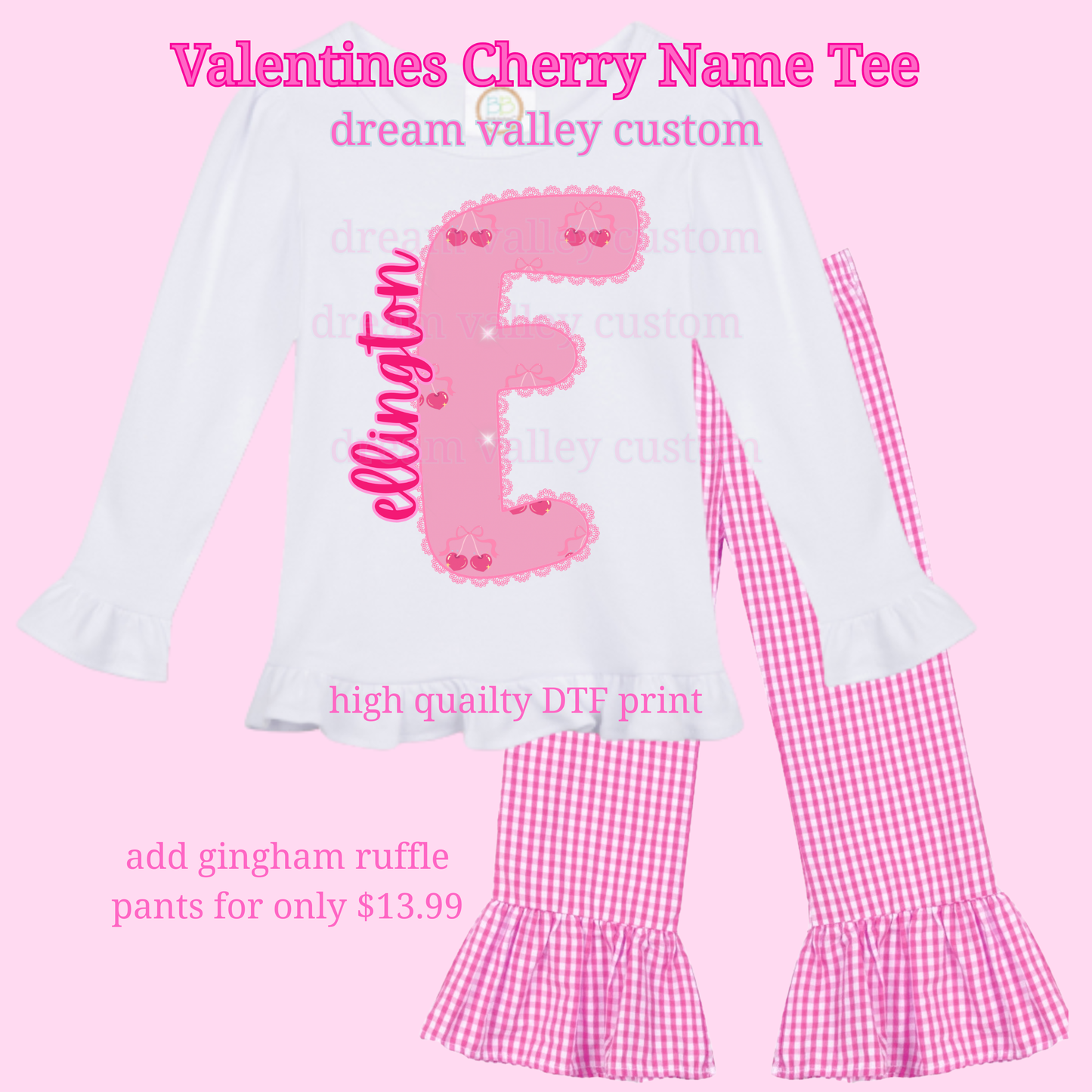 Valentines Pink Cherry Name Tee