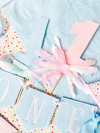 Custom Boy or Girl Birthday Suite | Hat, Banner, Cake Topper, Bib, Shirt, or bloomers | Individual or all as a bundle