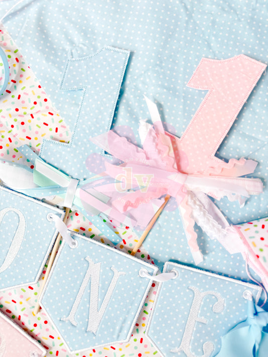 Custom Boy or Girl Birthday Suite | Hat, Banner, Cake Topper, Bib, Shirt, or bloomers | Individual or all as a bundle