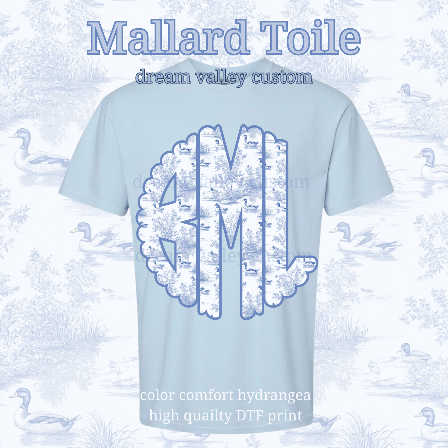 Blue Mallard Toile Scallop Monogram (Adult or Kids)