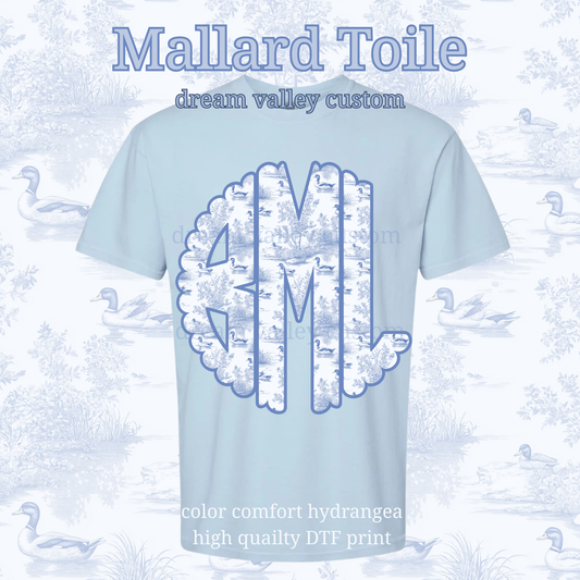 Blue Mallard Toile Scallop Monogram (Adult or Kids)