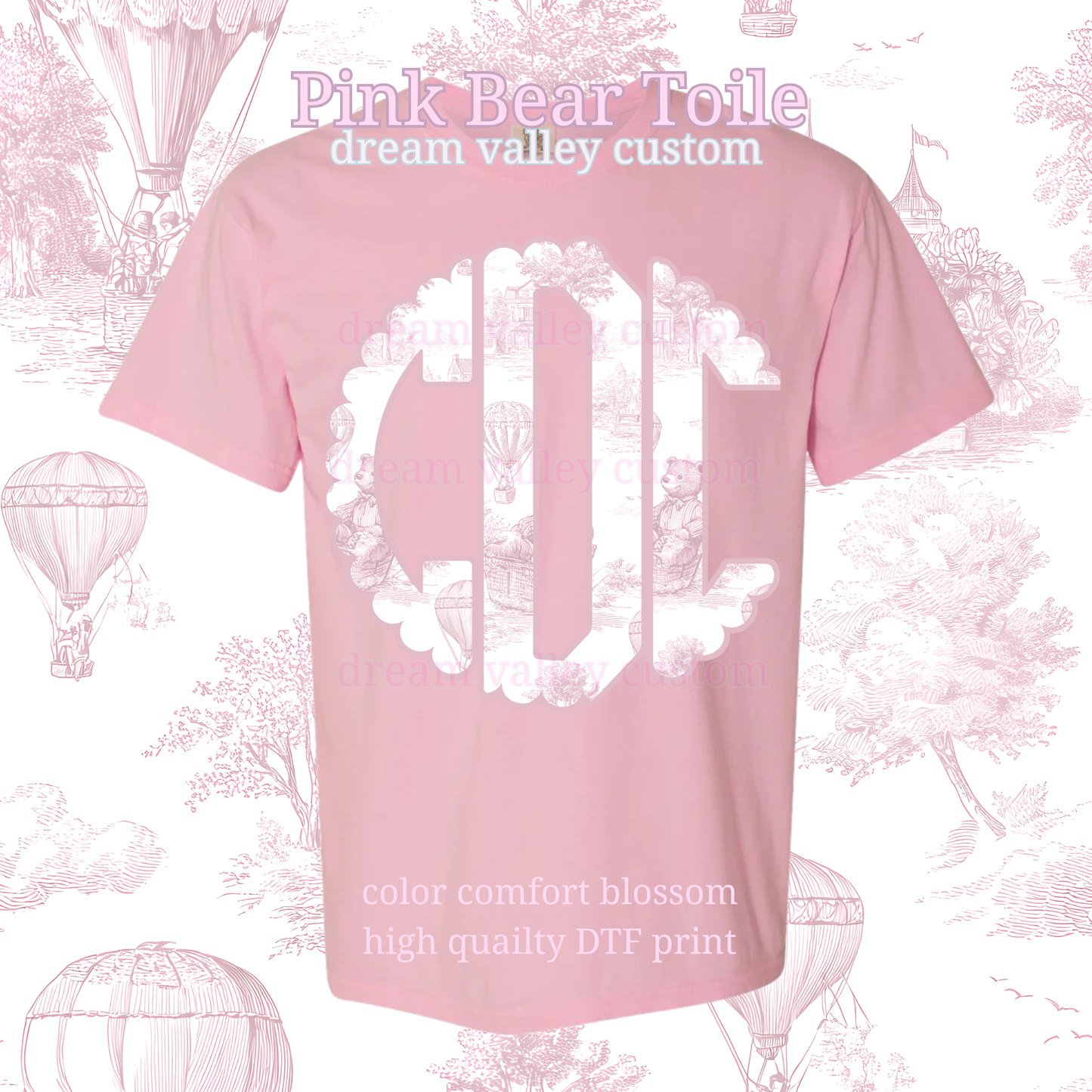 Pink Bear Scallop Monogram (Adult or Kids)