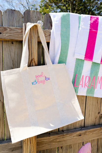 Chic Tan Poolside Essential | Embroidered Pool Bag Tote