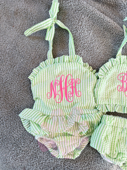 Kids Personalized Seersucker Swimsuit- Boys and girls options– Custom Color Option