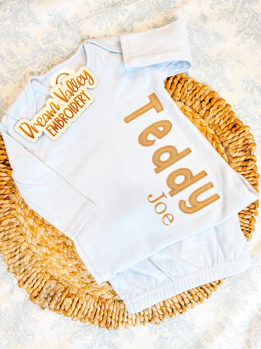 Side Name Applique Baby Gown