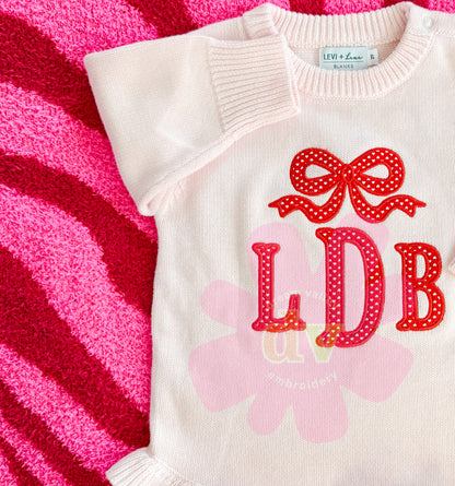 Valentines Bow Appliqué Monogram (multiple styles)