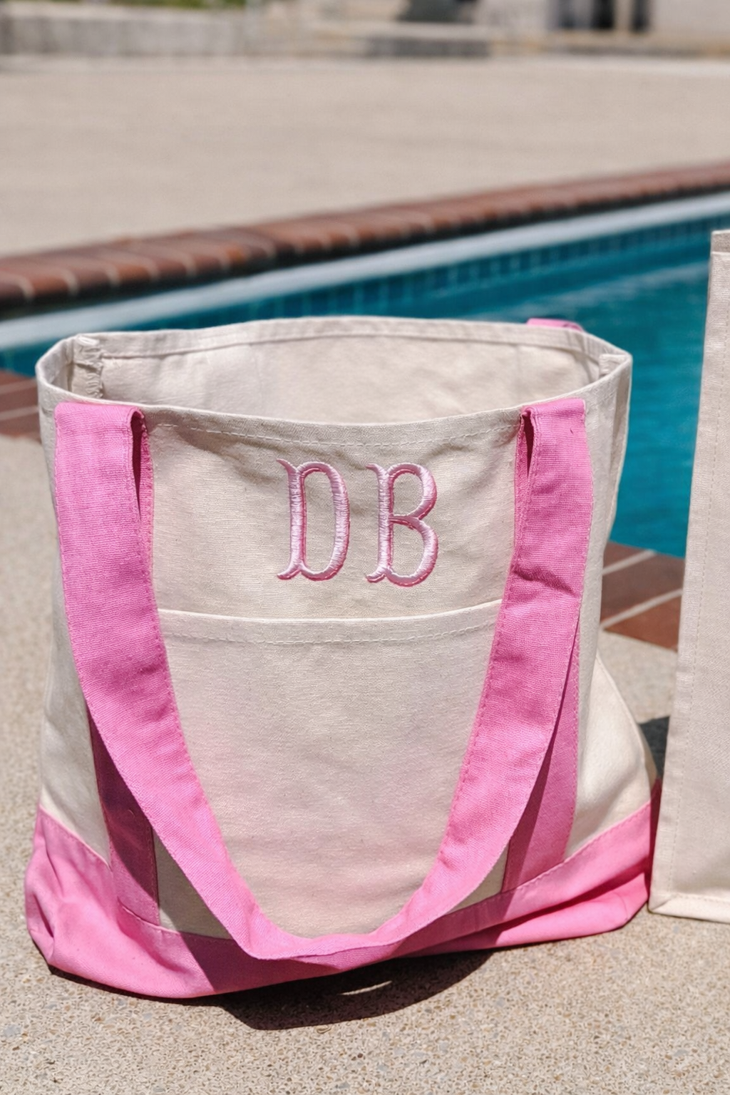 Personalized Canvas Tote- Pink Trim Monogram Bag