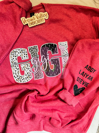 Grandmother Name Sweatshirt with Sleeve Design