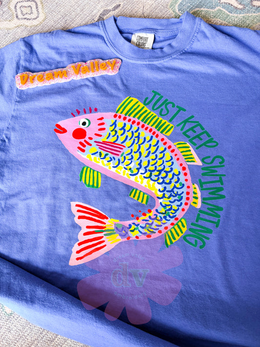 “Just Keep Swimming” Comfort Color Graphic Tee
