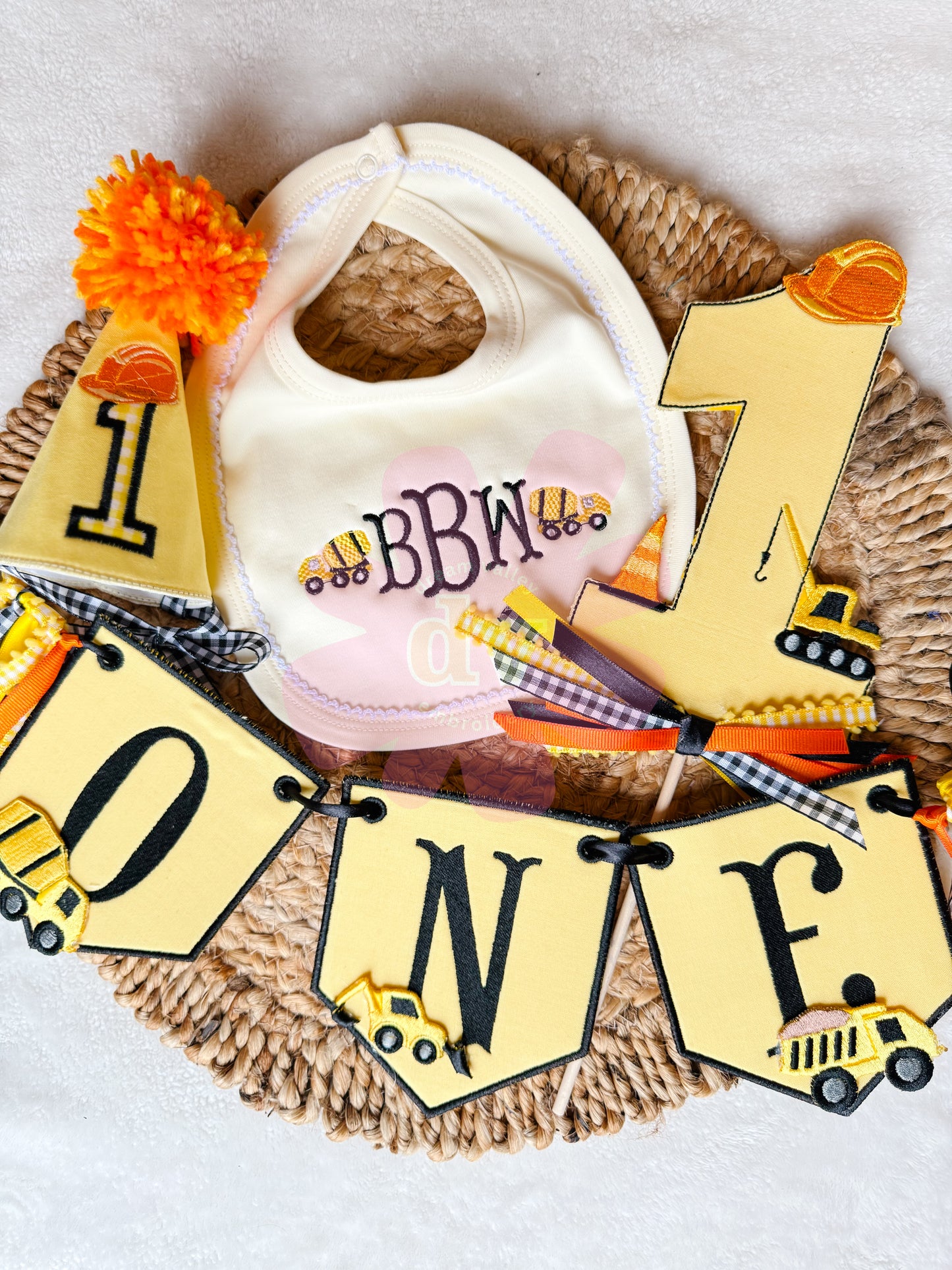 Custom Boy or Girl Birthday Suite | Hat, Banner, Cake Topper, Bib, Shirt, or bloomers | Individual or all as a bundle