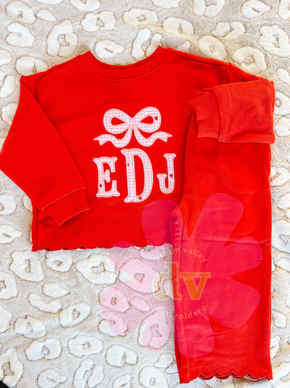 Valentines Bow Appliqué Monogram (multiple styles)