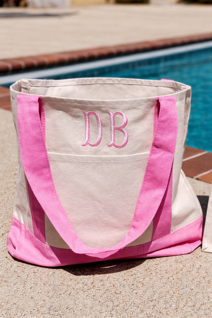 Personalized Canvas Tote- Pink Trim Monogram Bag