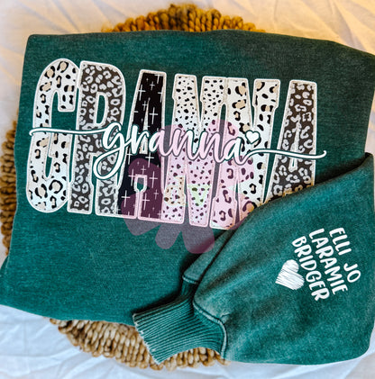 Grandmother Name Sweatshirt with Sleeve Design