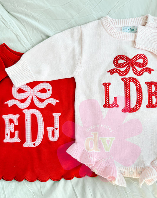 Valentines Bow Appliqué Monogram (multiple styles)