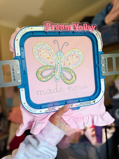 Embroidered Applique“Made New” Butterfly Ruffle Tee – Custom Color Option