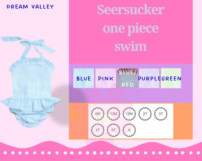 Kids Personalized Seersucker Swimsuit- Boys and girls options– Custom Color Option