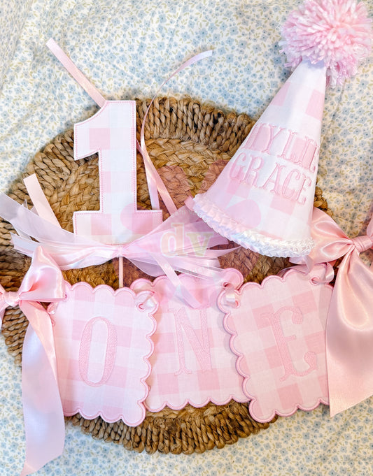 Custom Boy or Girl Birthday Suite | Hat, Banner, Cake Topper, Bib, Shirt, or bloomers | Individual or all as a bundle