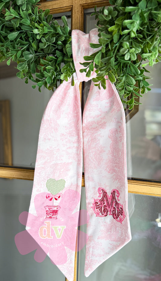 Pink Toile Wreath Sash