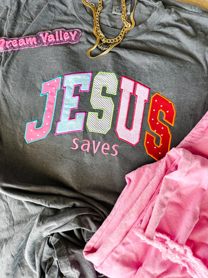 Appliqué Embroidered “Jesus Saves” Comfort Color Tee