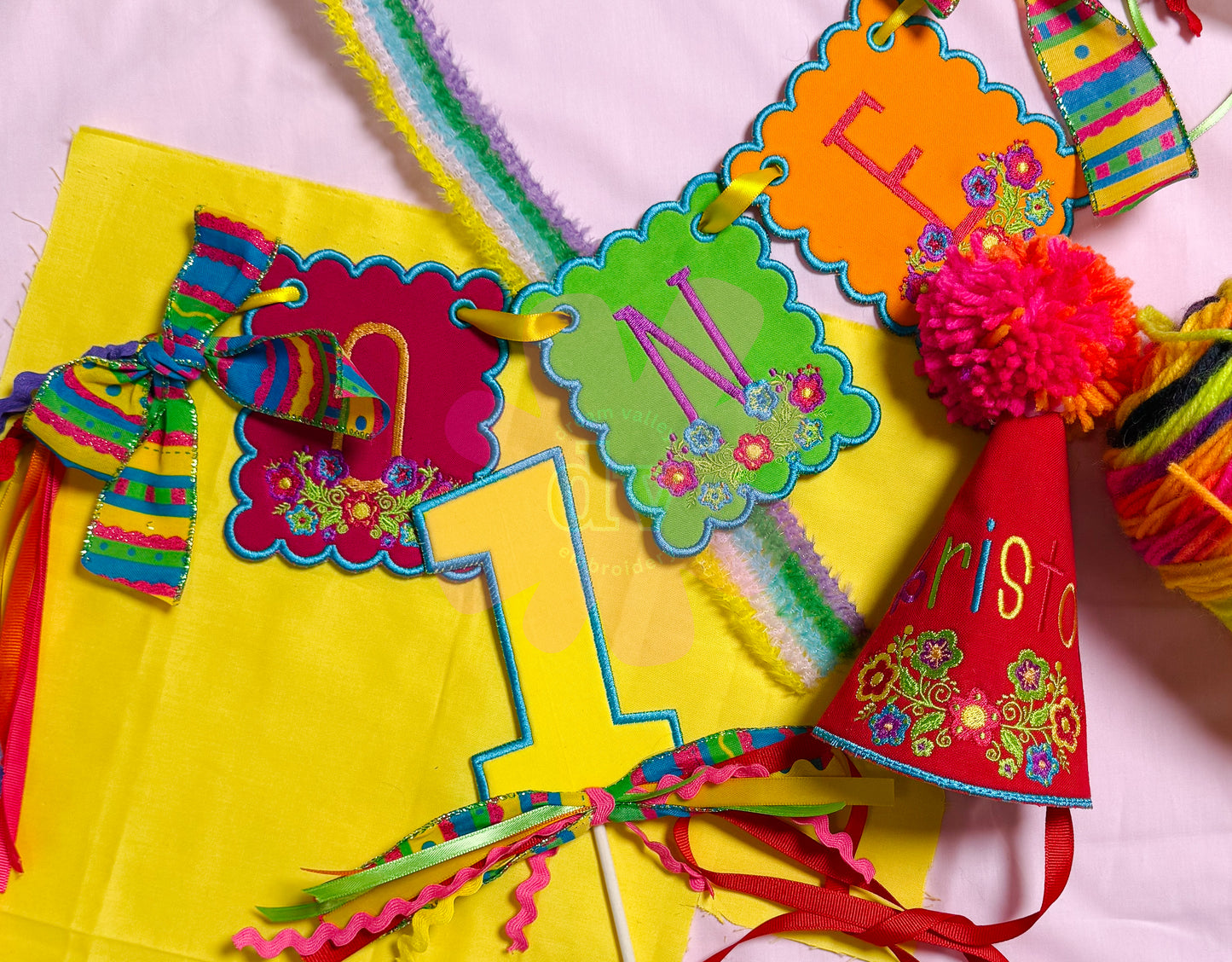 Custom Boy or Girl Birthday Suite | Hat, Banner, Cake Topper, Bib, Shirt, or bloomers | Individual or all as a bundle