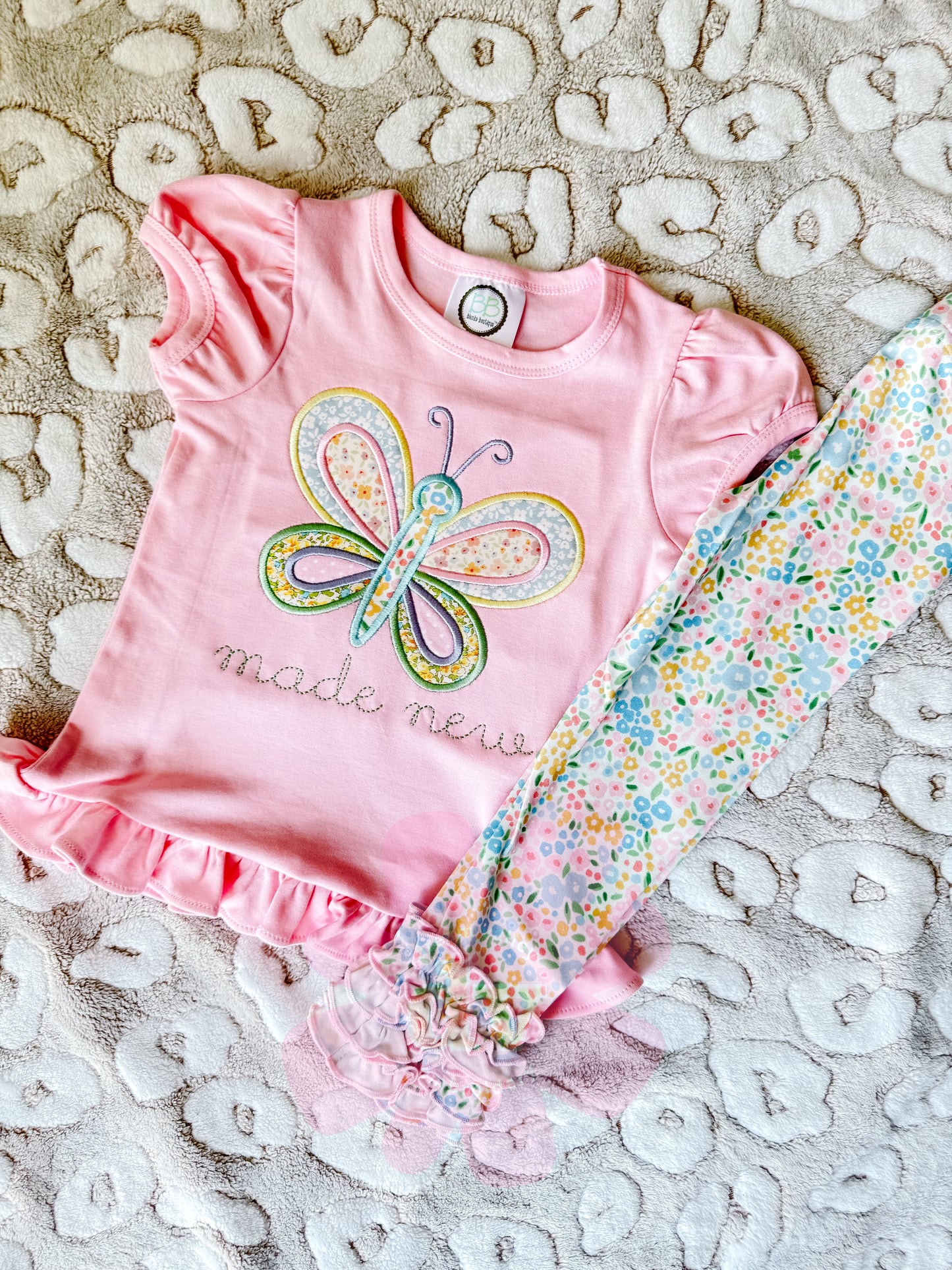 Embroidered Applique“Made New” Butterfly Ruffle Tee – Custom Color Option