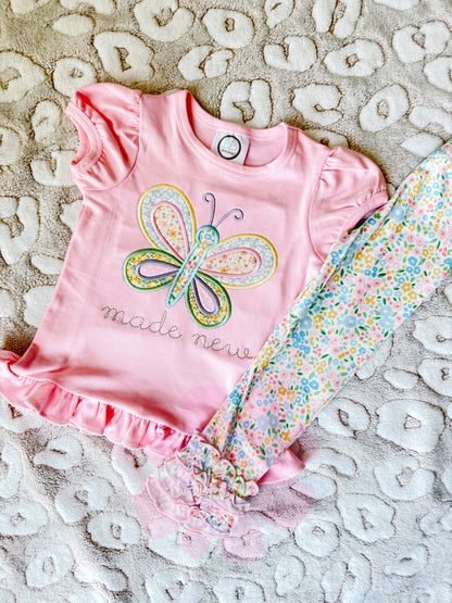 Embroidered Applique“Made New” Butterfly Ruffle Tee – Custom Color Option