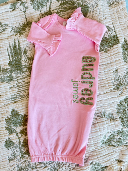 Side Name Applique Baby Gown