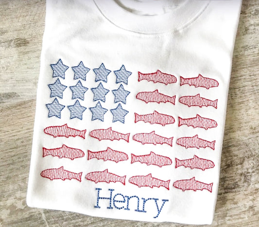 Kids Fish American Flag Design