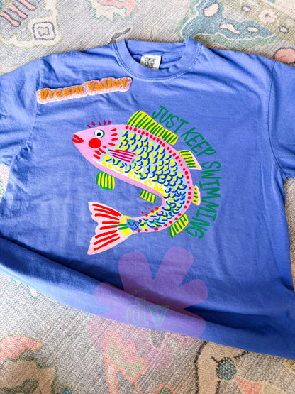 “Just Keep Swimming” Comfort Color Graphic Tee