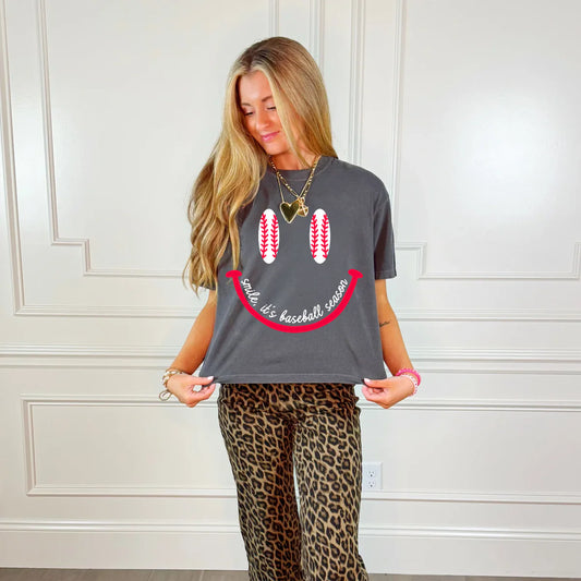 Smile, it’s baseball season cropped tee