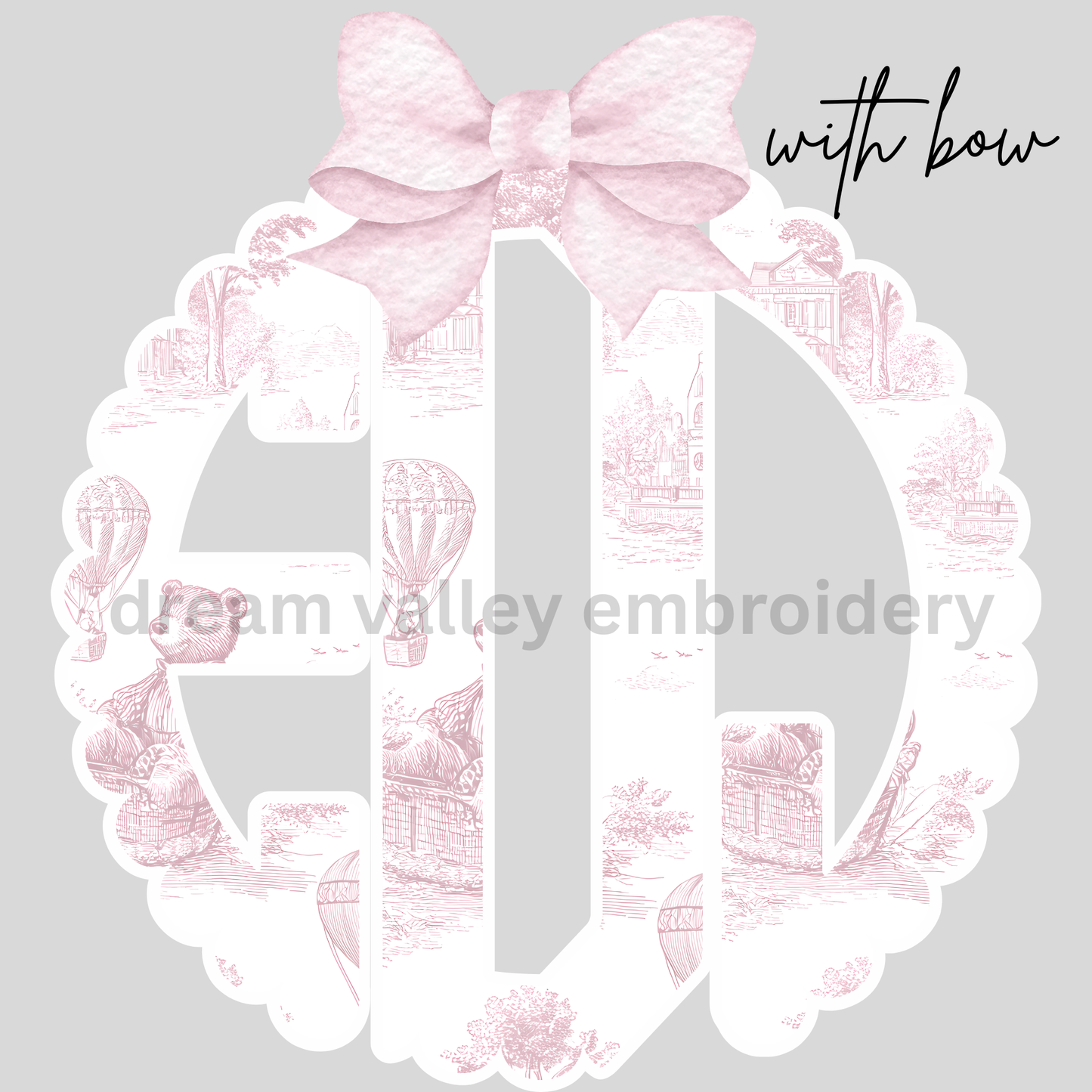 Pink Bear Scallop Monogram (Adult or Kids)